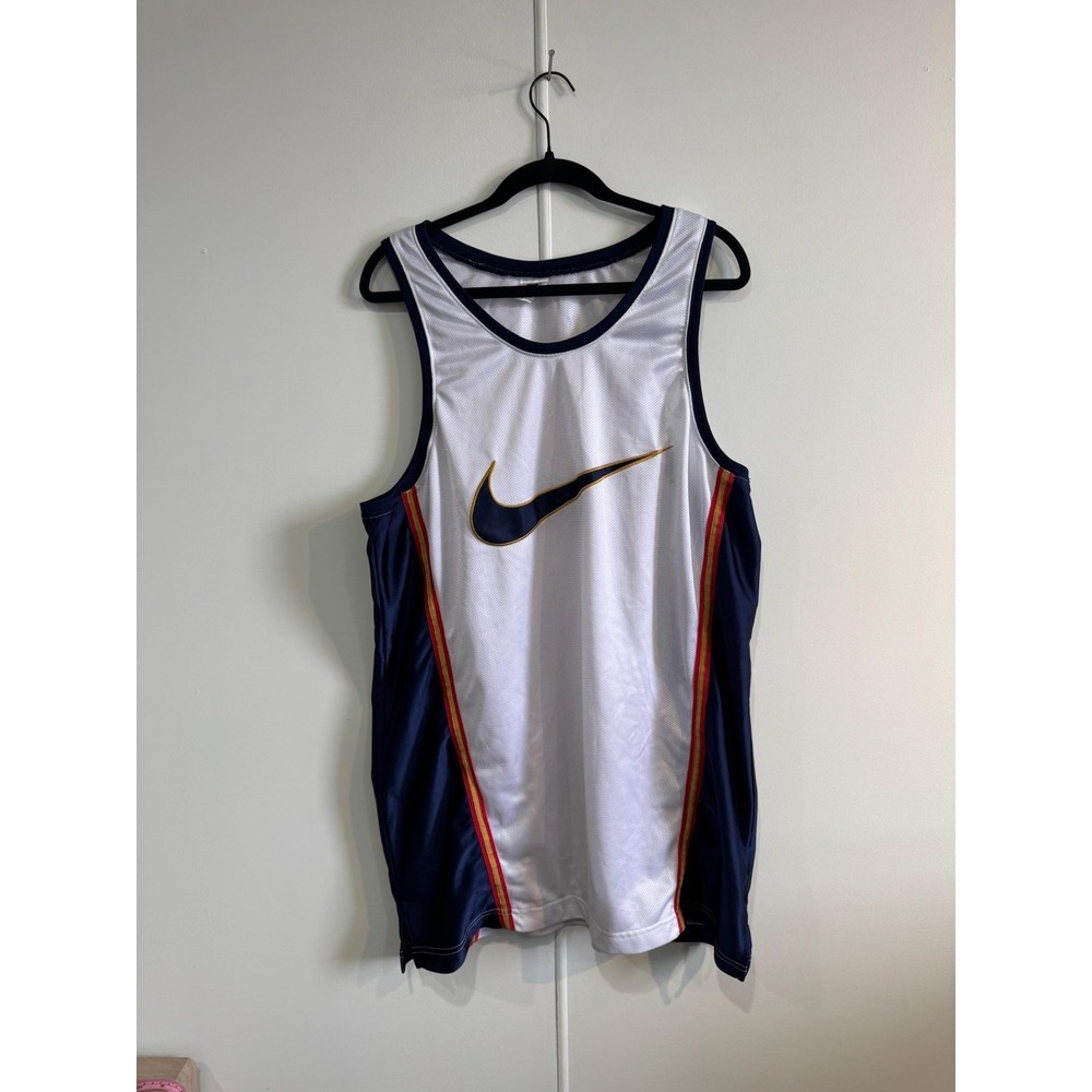 Vintage Nike Basketball Jersey Shirt Mens XL White Navy Mesh Tank Top Training 9